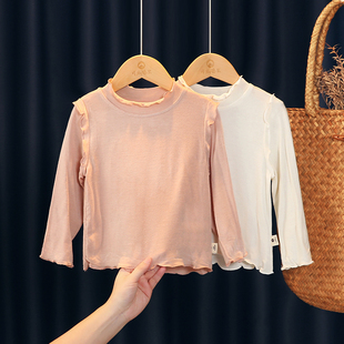 女童打底衫2026新款纯色长袖t恤女孩粉白色内搭上衣儿童纯棉T体恤