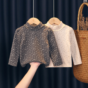 女童打底衫秋冬款加绒纯棉内搭小女孩保暖上衣女宝宝半高领打底衣