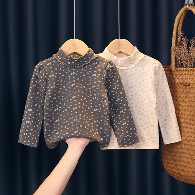 可衣棉尔半高领小碎花长袖打底衫