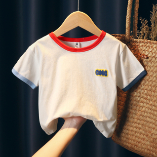 女宝宝t恤夏纯棉a类短袖 男女小童婴儿上衣粉白色T体恤 T恤洋气韩版