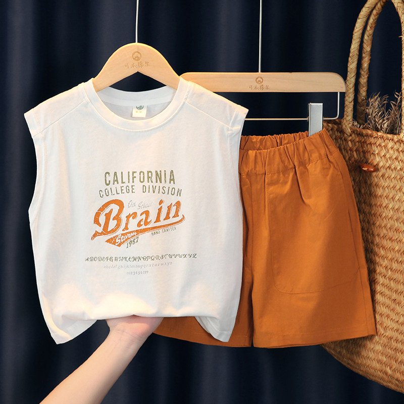 儿童套装夏季纯棉背心男童薄款t恤休闲短裤女童无袖宽松两件套