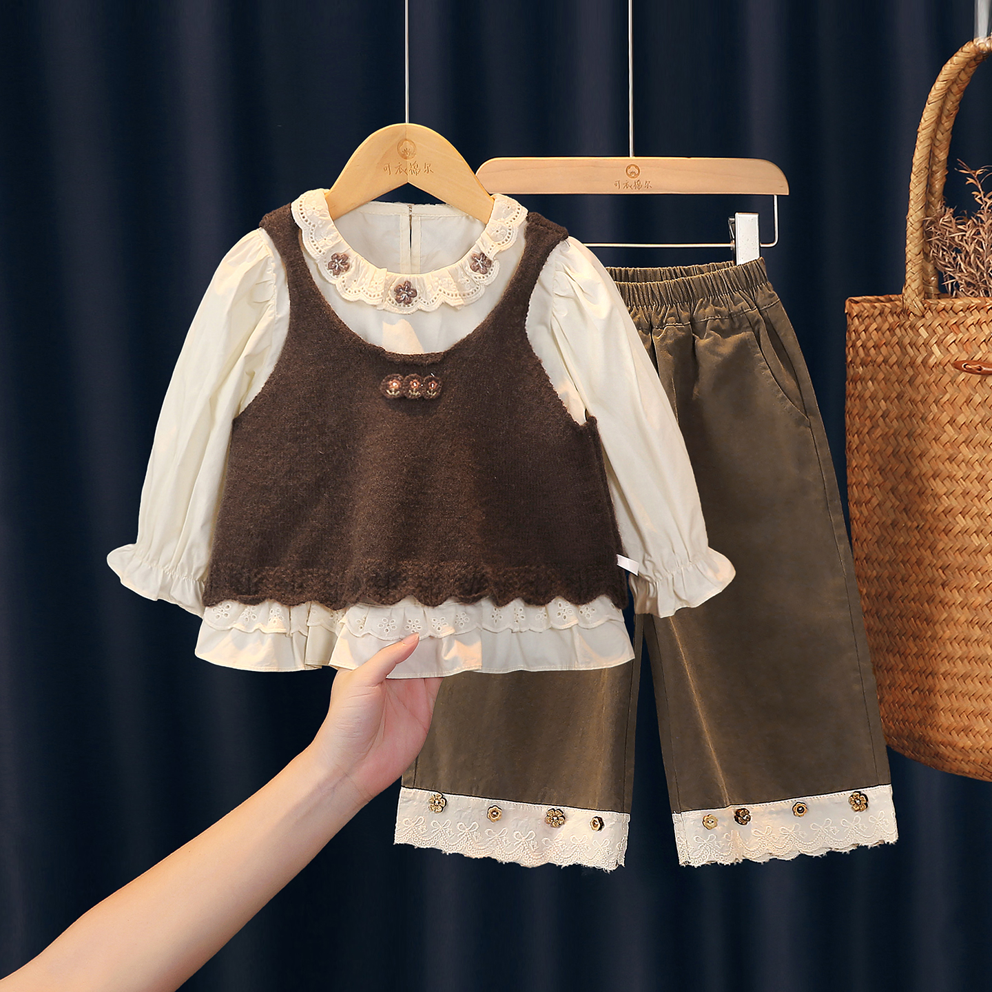 可衣棉尔韩式春秋冬针织背心套装