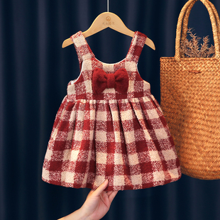 女童连衣裙冬季 加绒加厚背带裙儿童洋气好看冬裙子宝宝毛呢背心裙