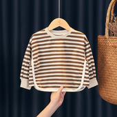 t恤T儿童休闲上衣 小女孩洋气条纹长袖 女童卫衣春秋款 2026新款