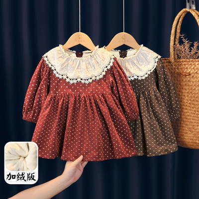可衣棉尔女小童加绒灯芯绒连衣裙