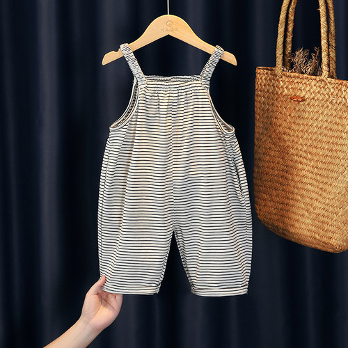 可衣棉尔纯棉条纹背带裤春秋季