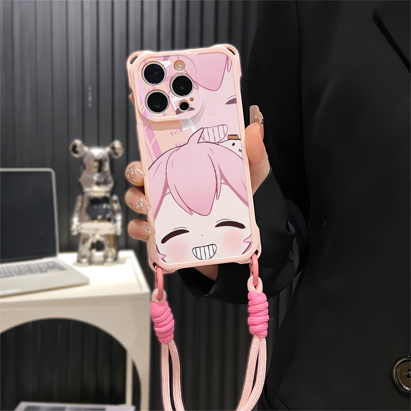 iPhone16卡通四角开孔开心永雏塔菲小米17可爱适用华为PURA90斜挎手腕挂绳苹果13防摔14plus手机壳软15ProMax
