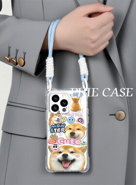 荣耀GT苹果16plus透明15ProMax适用手机壳软14四角开孔iPhone13斜挎手腕挂绳12吐舌柴犬iQOOz9可爱s30防摔ins