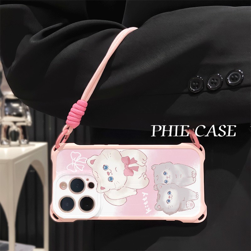 13ProMax透明荣耀300可爱三只猫咪苹果16斜挎手腕挂绳12适用防摔15plus手机壳软iPhone14四角开孔x100s少女心