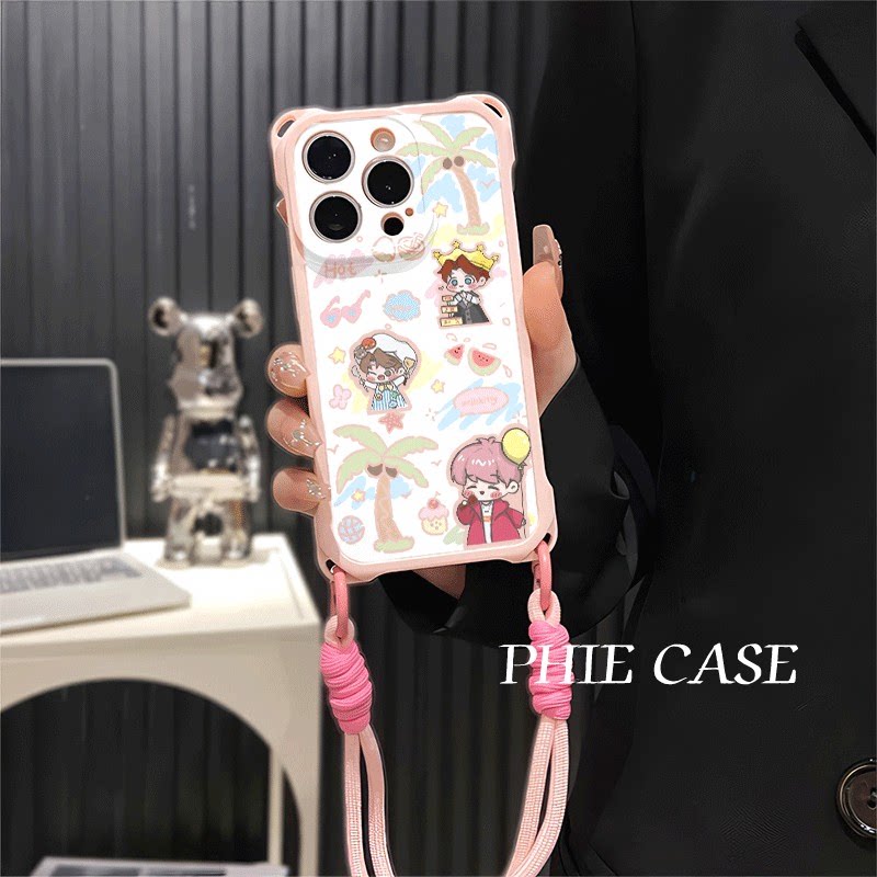 iPhone17ProMax适用s30夏日皇冠檀健次荣耀400四角开孔13透明苹果16斜挎手腕挂绳14防摔15plus手机壳软12周边