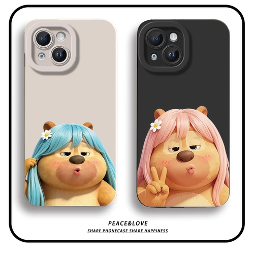 15ProMax可爱嘟嘴熊二适用14Plus瞳眼iPhone16卡通荣耀MAGIC8手机壳软17闺蜜款苹果13可爱华为Pura90少女12pm