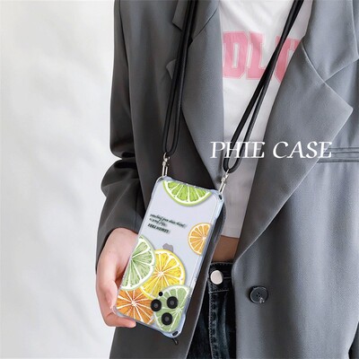 一加13斜挎手腕挂绳苹果16ProMax透明15plus手机壳软红米note14四角开孔iPhone12适用防摔VIVOs30英文柠檬a58
