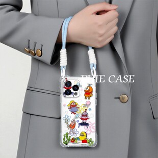 iPhone14开心比奇堡居民华为NOVA11四角开孔13ProMax卡通16斜挎手腕挂绳苹果12适用防摔透明15plus手机壳软a5