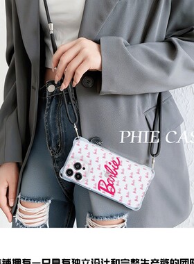 防摔15plus手机壳软12四角开孔OPPOReno13透明iPhone14红色英语芭比苹果16e斜挎手腕挂绳17ProMax适用k90小众