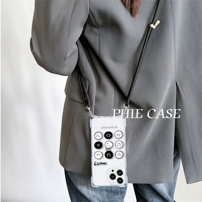 防摔15plus手机壳软黑白宫格笑脸12四角开孔iPhone14高级感OPPOReno13透明苹果16斜挎手腕挂绳17ProMax适用a6