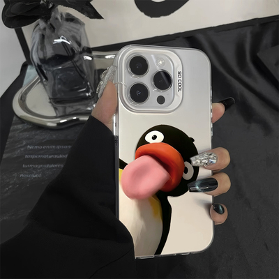 iPhone16彩银苹果13创意华为NOVA15吐舌pingu企鹅硬12ProMax适用14PLUS高级感手机壳小米17ULTRA卡通荣耀x80i