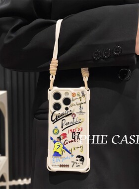 苹果16斜挎手腕挂绳14防摔15plus手机壳软12ProMax适用iPhone17潮牌c罗数字红米k90四角开孔13透明荣耀MAGIC8