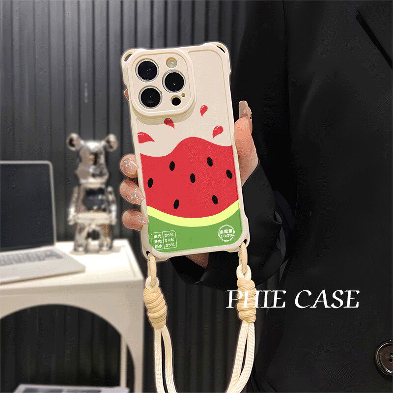 华为NOVA14四角开孔苹果13斜挎手腕挂绳12ProMax适用半个西瓜iPhone16防摔透明15plus手机壳软真我gt7pro女款