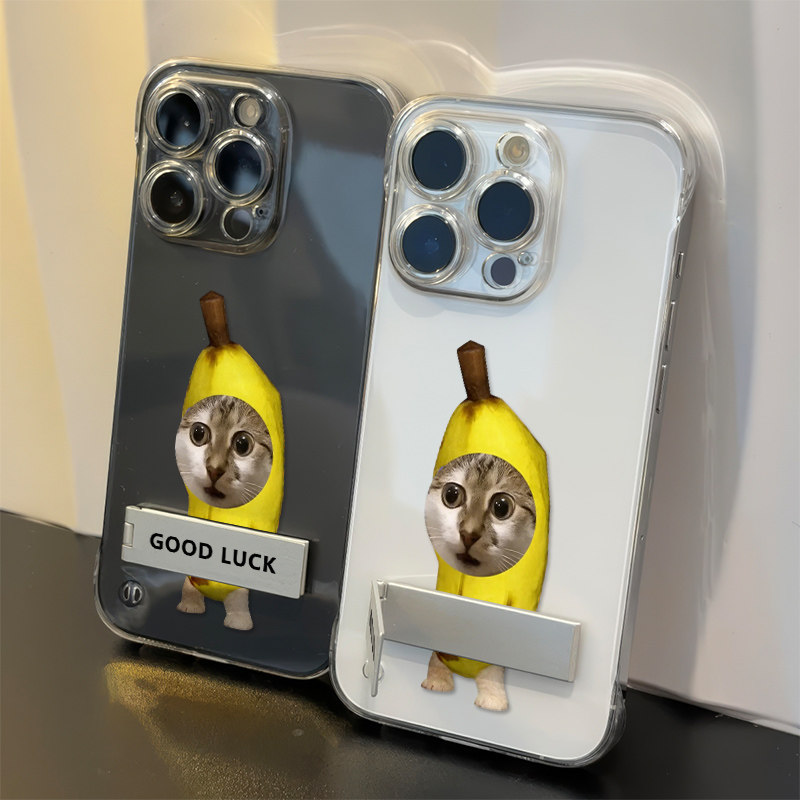 荣耀畅玩70Plus透明12手机壳带支架iPhone16手机壳硬17适用苹果14无边框13ProMax超薄15网红A5比比拉不香蕉猫