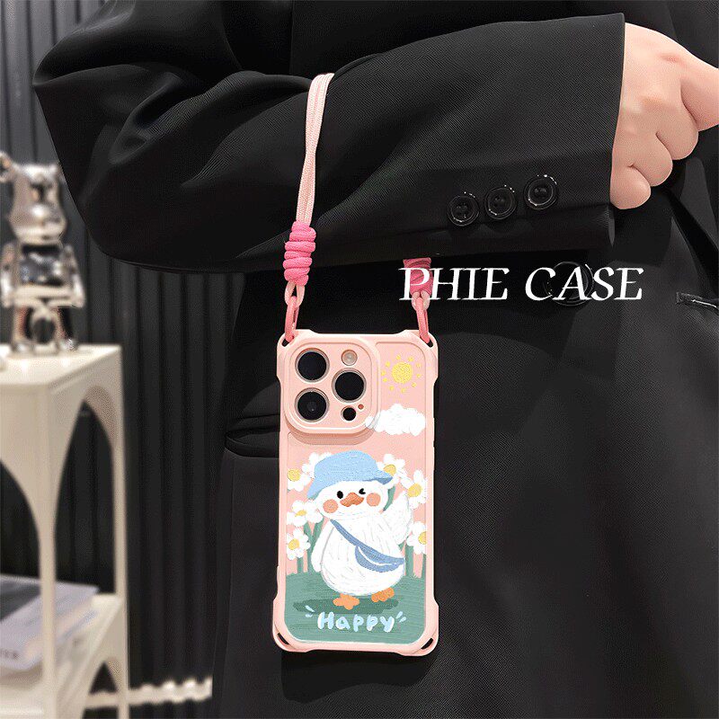 17ProMax防摔15plus手机壳软iPhone14四角开孔13透明蓝帽鸭苹果16斜挎手腕挂绳华为NOVA12适用Y500可爱iQOOz9