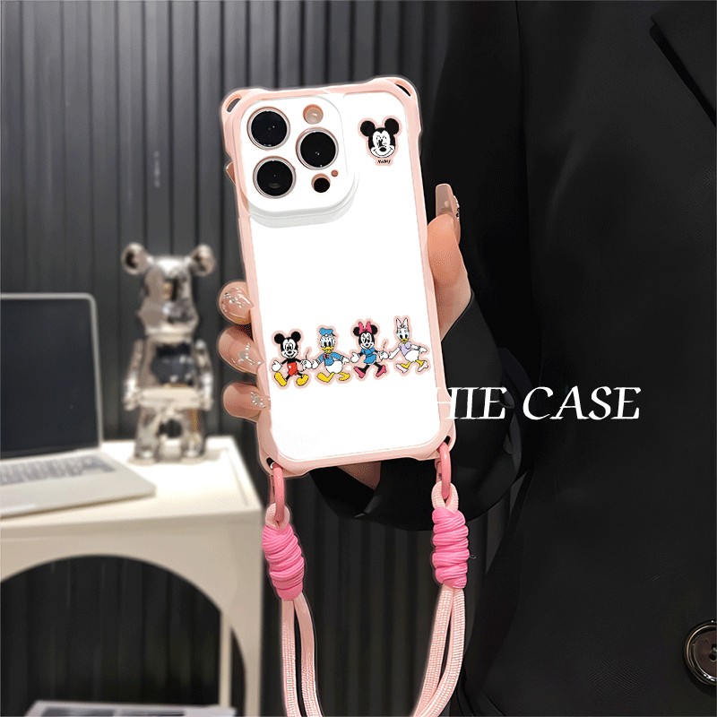 小米14四角开孔iPhone13米奇家族一加ACE5斜挎手腕挂绳12ProMax适用苹果16透明15plus手机壳软iqooz9卡通防摔