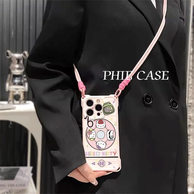 透明16ProMax斜挎手腕挂绳苹果12适用一加ACE5防摔唱片kt猫iPhone少女心15plus手机壳软14四角开孔13卡通s17t