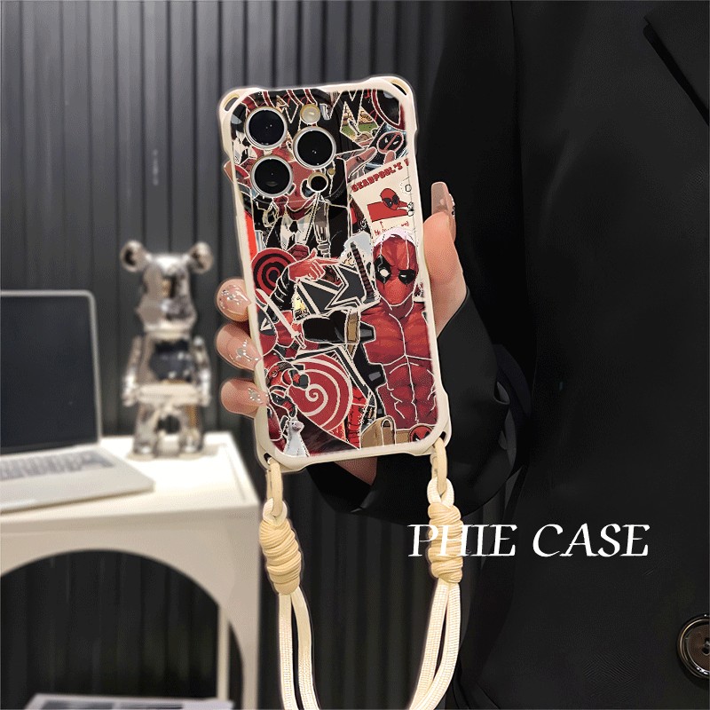 iPhone13潮酷蜘蛛侠斜挎手腕挂绳12ProMax适用16防摔透明15plus手机壳软红米note14四角开孔苹果11高级感x200