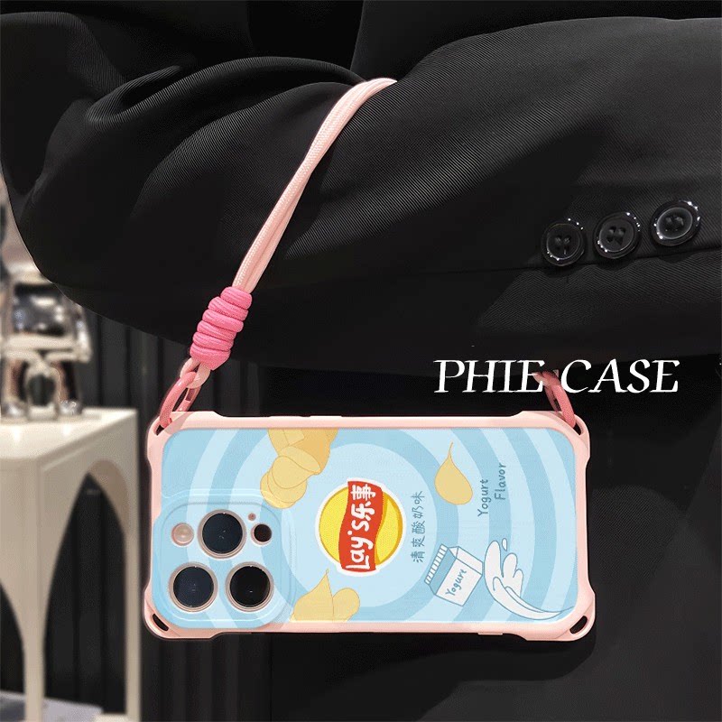 Reno14防摔15plus手机壳软12ProMax适用a5创意酸奶味薯片iPhone17四角开孔华为NOVA13透明苹果16斜挎手腕挂绳