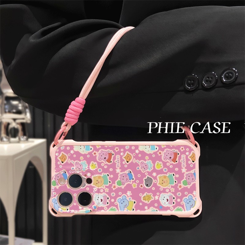 可爱佩奇OPPOFindx9透明苹果16斜挎手腕挂绳17ProMax适用iPhone14可爱荣耀500防摔15plus手机壳s30四角开孔13