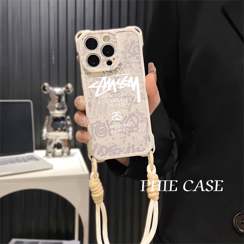 苹果13斯图西滑板iPhone16防摔透明15plus手机壳软14四角开孔真我gt7pro斜挎手腕挂绳12ProMax适用s17t高级感