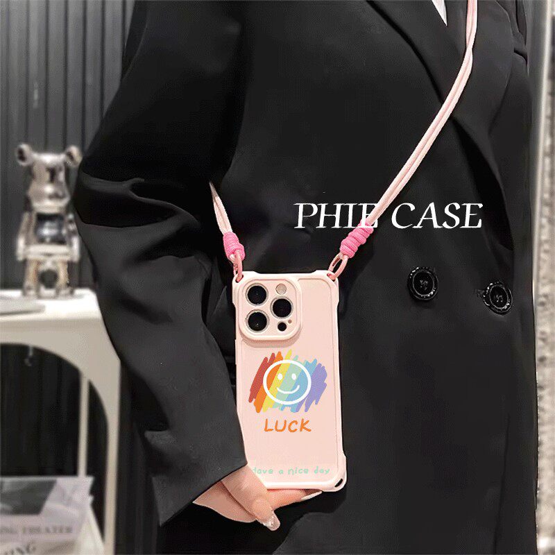 荣耀MAGIC7创意笑脸彩虹苹果12ProMax适用防摔15手机壳软iPhone14四角开孔13透明16plus斜挎手腕挂绳11小清新