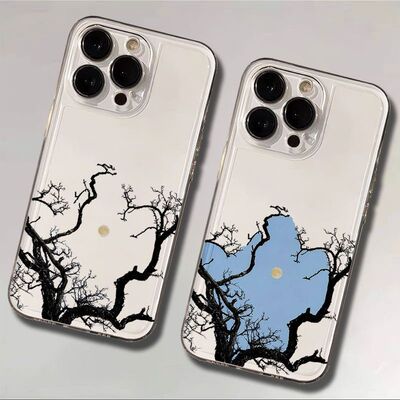 iPhone13ins风苹果15p小众OPPORENO16透明小米17ProMax创意红米TURBO5软适用14PLUS手机壳枯木望月荣耀POWER2