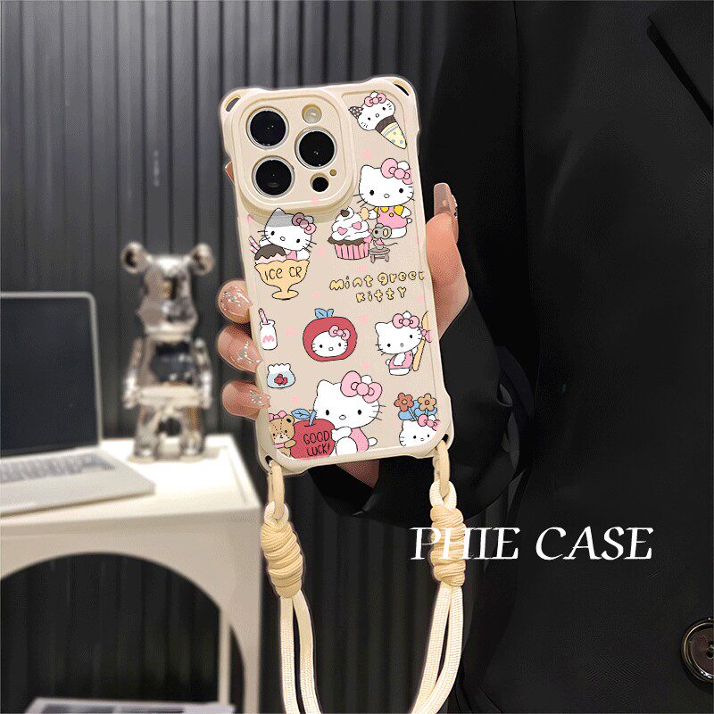 华为NOVA12厨师凯蒂猫适用防摔透明15plus手机壳软14四角开孔13ProMax少女心iPhone16斜挎手腕挂绳苹果11可爱