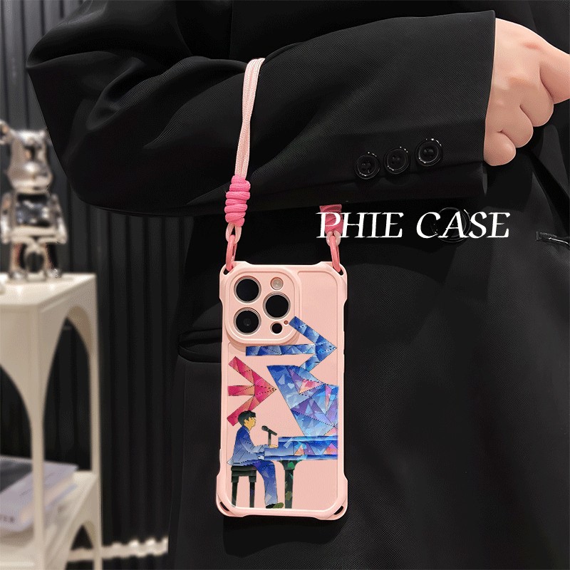 iPhone12创意小米15手机壳软14ProMax林俊杰周边弹钢琴四角开孔13斜挎手腕挂绳苹果16plus透明k70适用s30防摔
