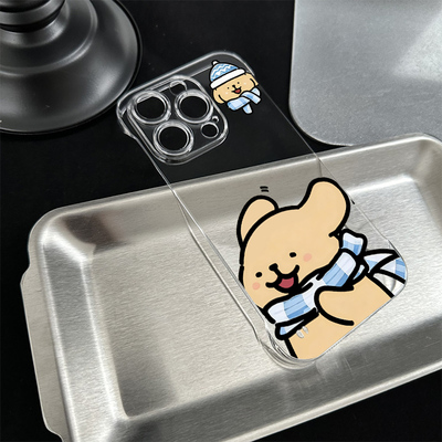 iPhone13硬14ProMax适用15透明12卡通荣耀POWER2无边框苹果16plus带支架可爱17超薄高级感手机壳围巾线条小狗