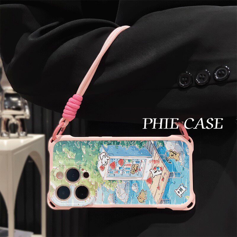 荣耀x70i适用防摔12ProMax手腕挂绳线条小狗iPhone16透明15手机壳软苹果14plus四角开孔13斜挎VIVOx200可爱11