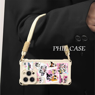 iPhone13透明三丽鸥飞天小女警苹果16斜挎手腕挂绳17ProMax适用华为NOVA14可爱防摔15plus手机壳软12四角开孔