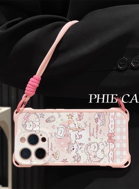 苹果16plus透明适用防摔12ProMax可爱满屏小狗iPhone15手机壳软华为NOVA14四角开孔13斜挎手腕挂绳a58x少女心