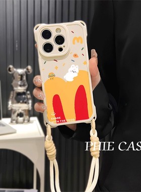 iPhone16ProMax适用创意m兔子华为Pura80透明15plus手机壳软14四角开孔苹果13斜挎手腕挂绳12防摔VIVOs30女款