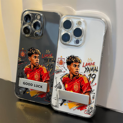 iPhone13苹果15pm创意透明个性小米17ProMax带支架无边框硬手机壳涂鸦亚马尔适用14PLUS超薄华为NOVA16高级感