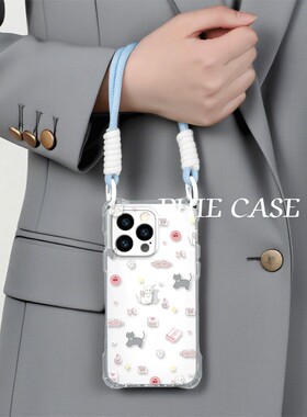 少女心苹果12ProMax适用防摔15手机壳软荣耀400蛋糕猫咪iPhone14四角开孔13透明16plus斜挎手腕挂绳k80可爱a5