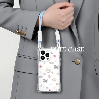 少女心苹果12ProMax适用防摔15手机壳软荣耀400蛋糕猫咪iPhone14四角开孔13透明16plus斜挎手腕挂绳k80可爱a5