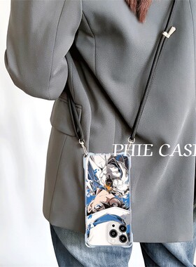 防摔15plus手机壳软iPhone14四角开孔VIVOIQOO13卡通苹果16斜挎手腕挂绳12适用17ProMax透明s30蓝泼彩基德k80