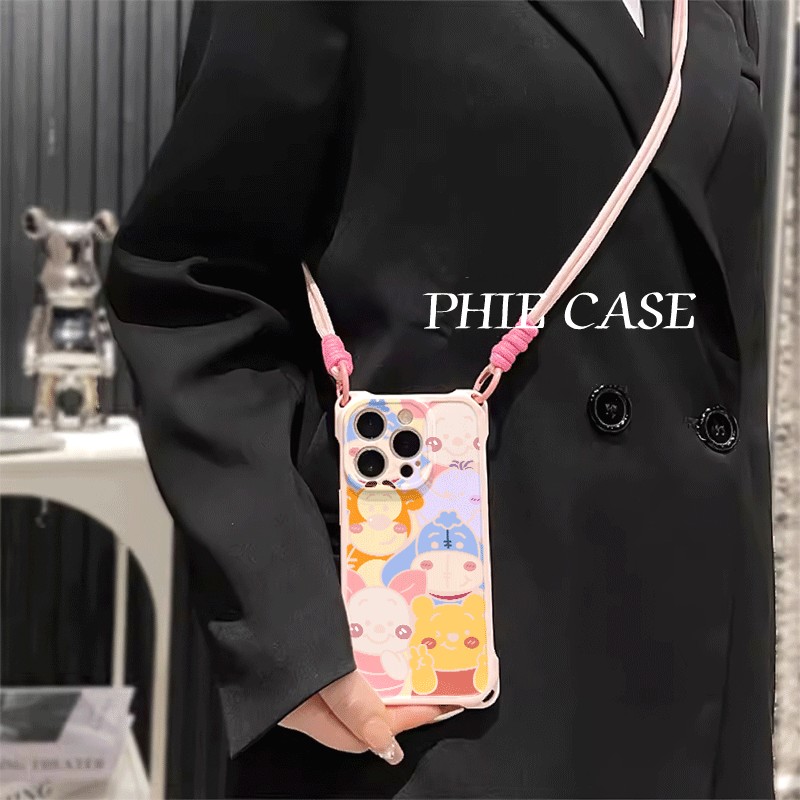 14plus手机壳软四角开孔苹果13斜挎手腕挂绳VIVOIQOO12适用比耶皮杰猪iPhone16防摔透明15ProMax卡通VIVOx90s