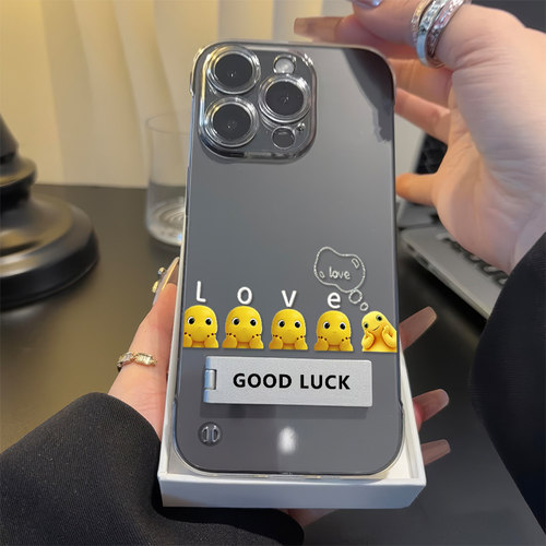 iPhone13硬透明苹果12创意带支架适用苹果14PLUS超薄红米NOTE15高级感16pm手机壳17ProMax无边框可爱love奶龙