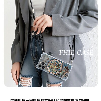 一加13斜挎适用防摔12ProMax手腕挂绳荣耀x50创意敦煌飞天iPhone16透明15手机壳软苹果14plus四角开孔x高级感