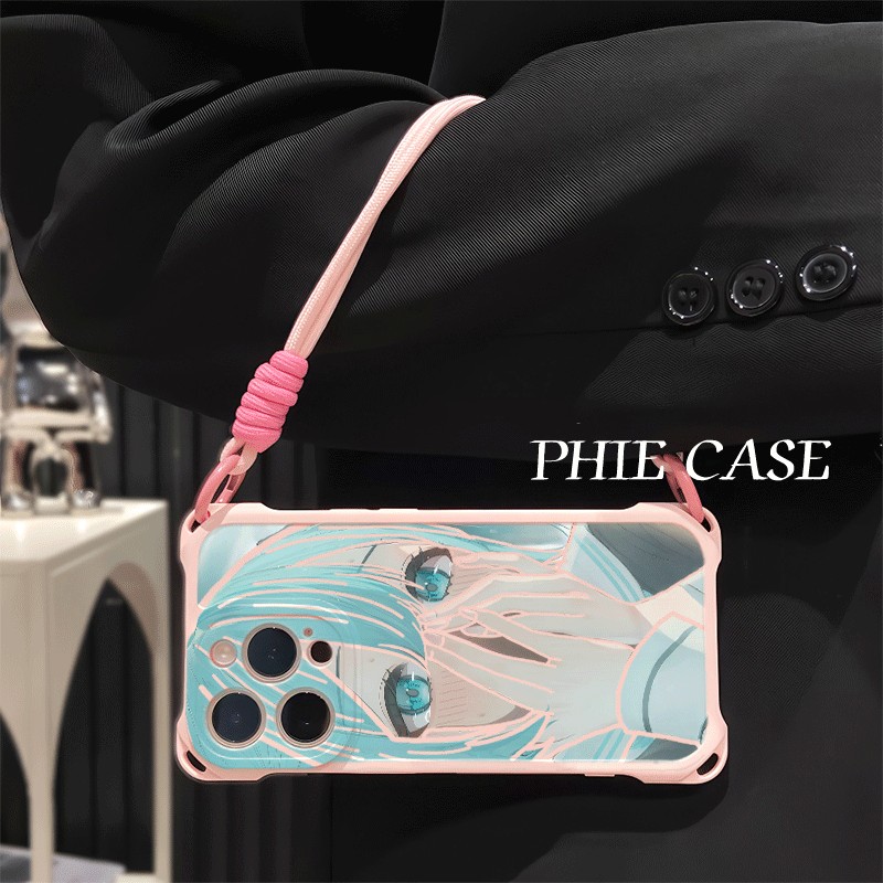 iPhone16防摔OPPOFindx8透明15plus初音未来miku手机壳软14四角开孔苹果13斜挎手腕挂绳12ProMax适用x200可爱