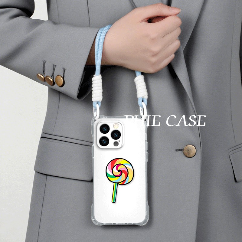 华为NOVA14四角开孔13ProMax彩虹棒棒糖iPhone16斜挎手腕挂绳12适用防摔OFindx8透明苹果15plus手机壳软清新