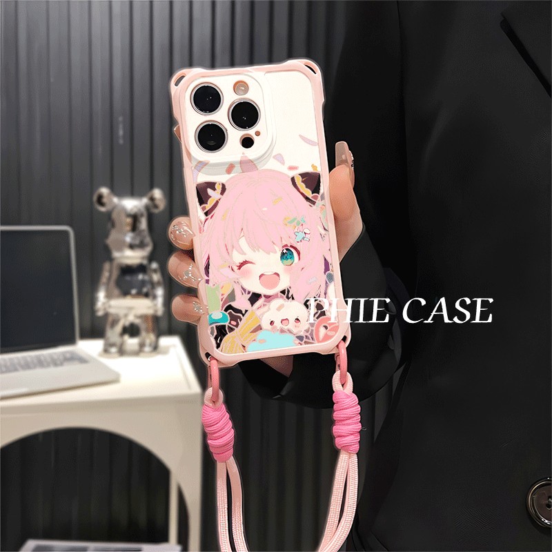 一加ACE5四角开孔苹果13斜挎手腕挂绳12二次元iPhone16防摔透明15plus阿动漫尼亚a5卡通手机壳软14ProMax适用