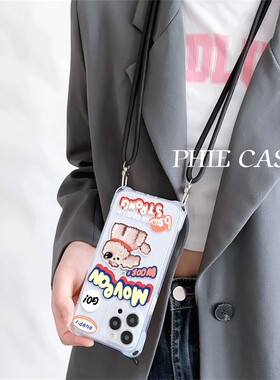 苹果17防摔15plus手机壳软iPhone14四角开孔13ProMax透明荣耀300蓝美式英文小狗16斜挎手腕挂绳12适用红米k80